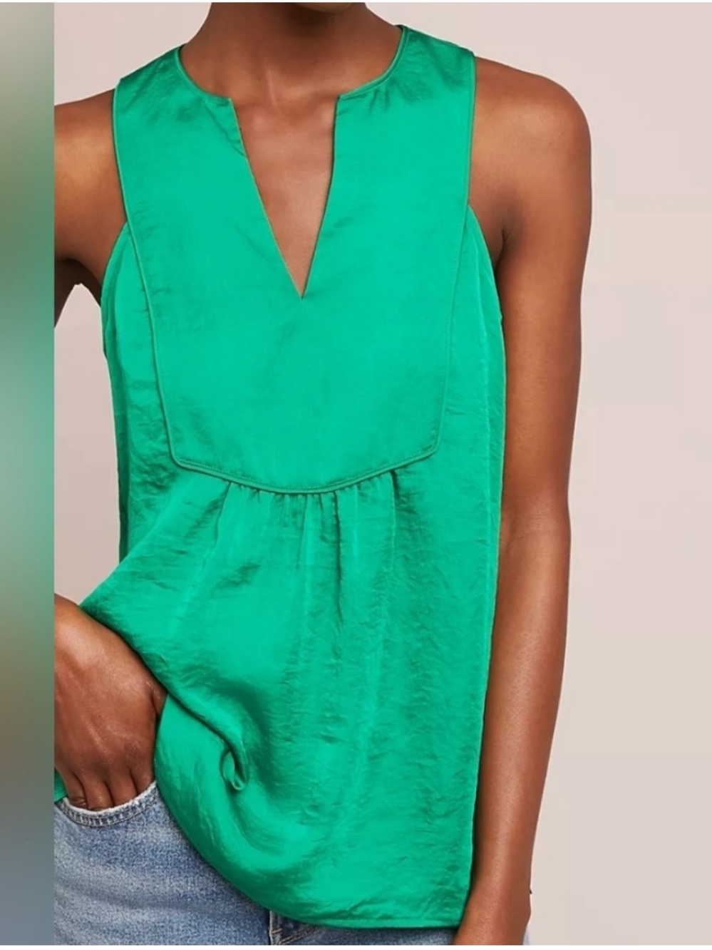 Anthropologie Maeve Emerald Green Sleeveless Blouse Weekend Getaway Size 0
